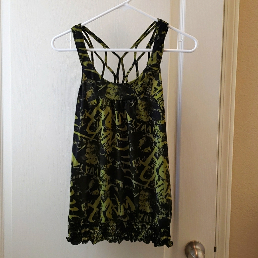 Green and black tank with back cut out design
